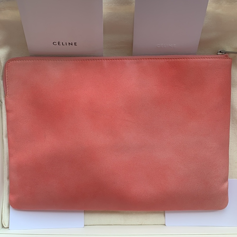 Celine Clutch Pouch rose leather&clear pvc tote - Picture 4 of 16